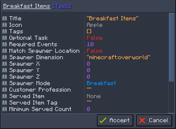 Customers task properties